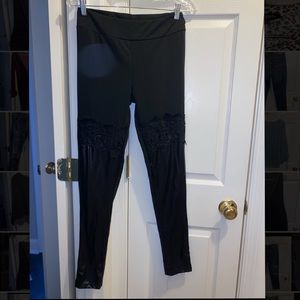 Black leather and lace bottom leggings
